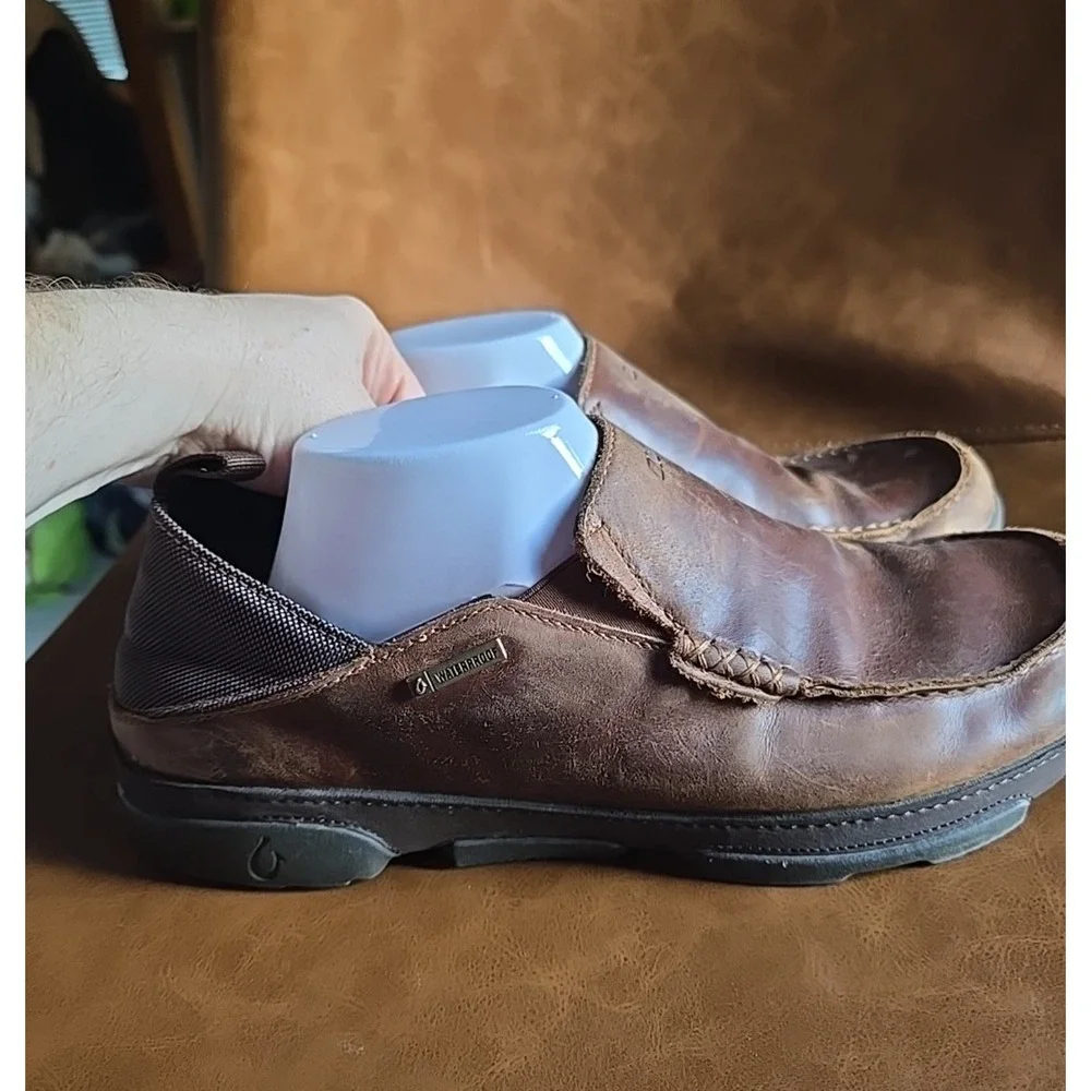 OluKai Na’i WP Brown Leather Waterproof Loafer Slip On Shoes Men's Size‎ 10.5